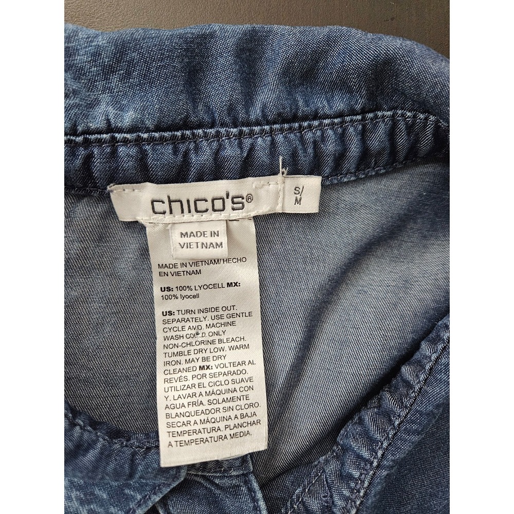 Chicos Lyocell Chambray Top S M Blue Floral Boho Oversized Flowy - Picture 3 of 5